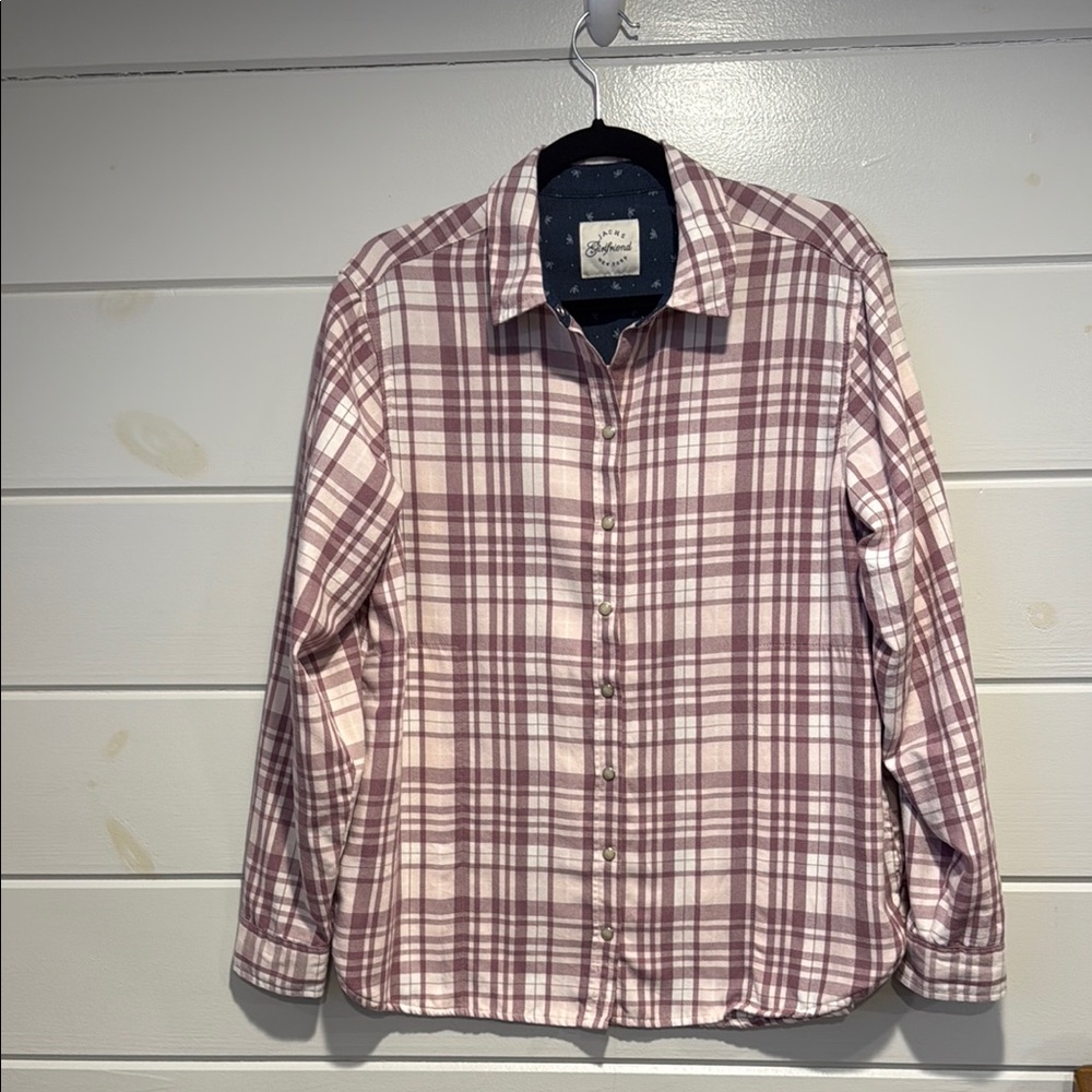 JACHS Girlfriend Plaid Button Down Shirt - Pink and White
